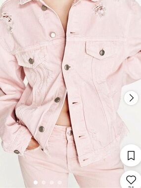 Zara Woman Denim Collection Light Pink Distressed Denim Jacket